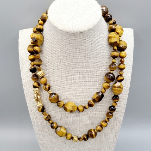 David Yurman Signature Tiger Eye Bead Cable Gold Buckle Necklace - Picture 1 of 2